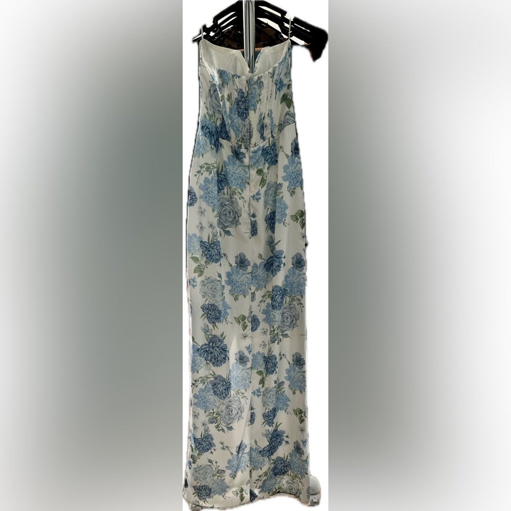Altar'd State White Strapless Floral Maxi Dress with Blue and Green Print - Picture 4 of 5